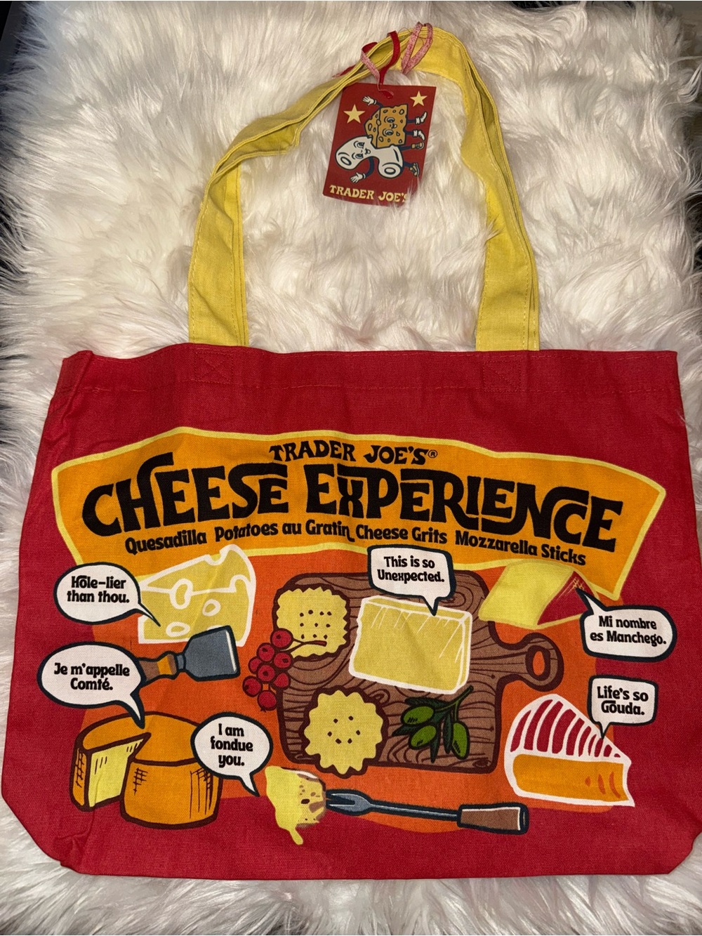 OFFER - NWT 💞 Trader Joe's Cheese Experience Red & Yellow Tote Bag